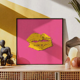 Poster Pink and Yellow Kissing Lips