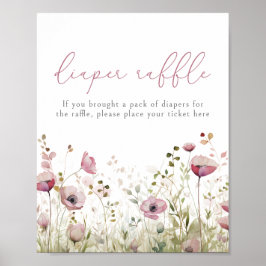 Poster Pink Baby In Bloom Floral Wildflower Diaper Raffle