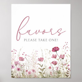 Poster Pink Baby In Bloom Wildflower Shower Favor Sign