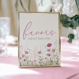 Poster Pink Baby In Bloom Wildflower Shower Favor Sign