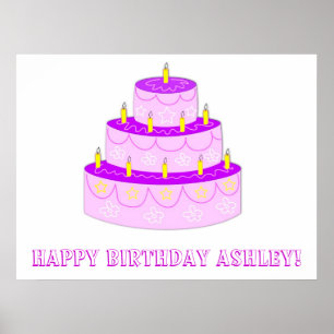 Póster Pink Birthday Cake Birthday Banner