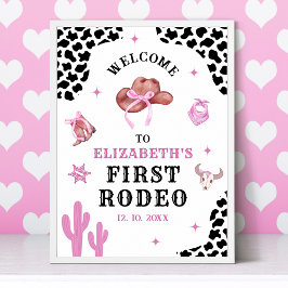 Poster Pink & Black Western Cowgirl "First Rodeo" Birthda