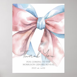 Poster Pink Blue Bow Gender Reveal Thank You Sign