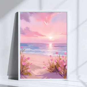 Poster Pink Blush Beach Sunset Pastel Watercolor