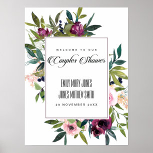 POSTER PINK BLUSH BURGUNDY FLORAL CASAIS BEM-VINDOS