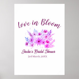 Poster pink  boho love in Bloom bridal shower name retro