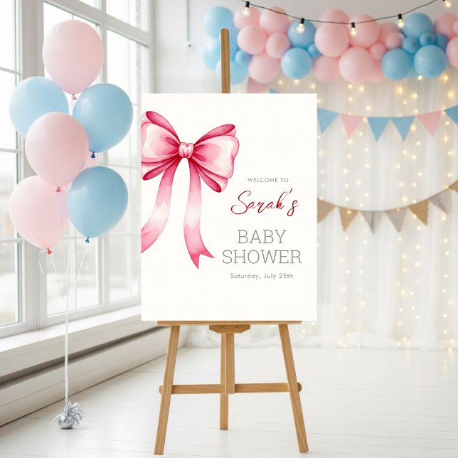 Poster Pink Bow Baby Shower Welcome Sign – Physical Print (Criador carregado)