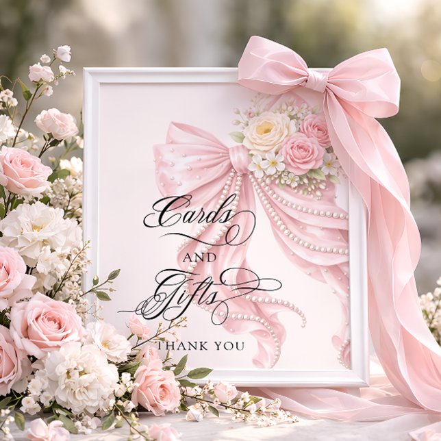 Poster Pink Bow Bridal Shower Cards and Gifts (Criador carregado)