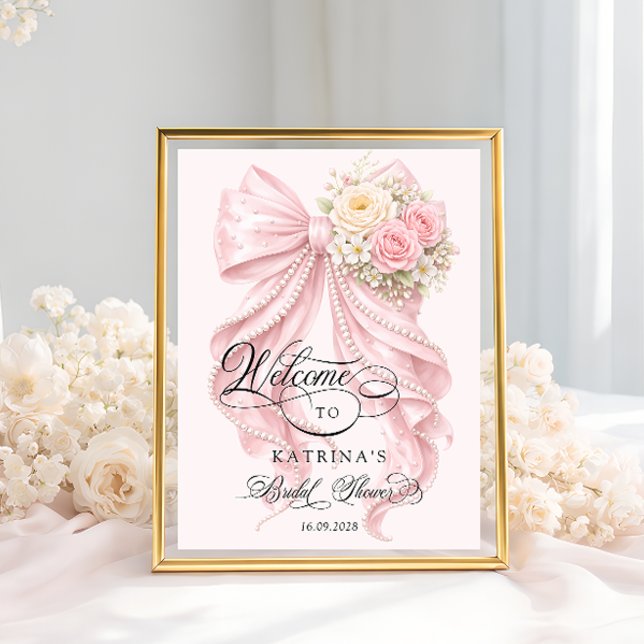 Poster Pink Bow Bridal Shower Welcome  (Criador carregado)