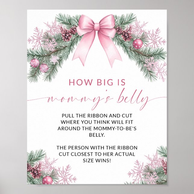 Poster Pink Bow Christmas How Big is Mommy's Belly Game (Frente)