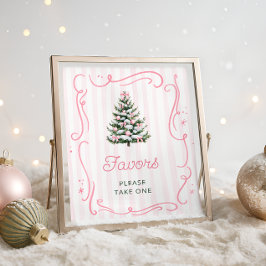 Poster Pink Bow Christmas Tree Baby Shower Favors