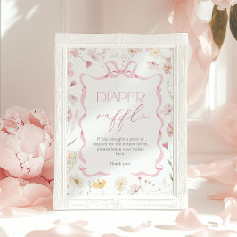 Poster Pink Bow Diaper raffle Wildflower Baby shower