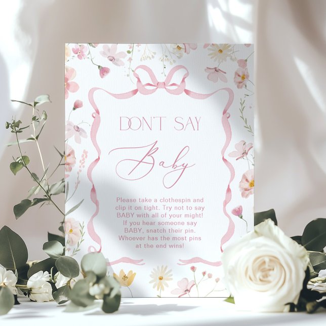 Poster Pink Bow Dont Say Baby Wildflower Baby shower (Criador carregado)