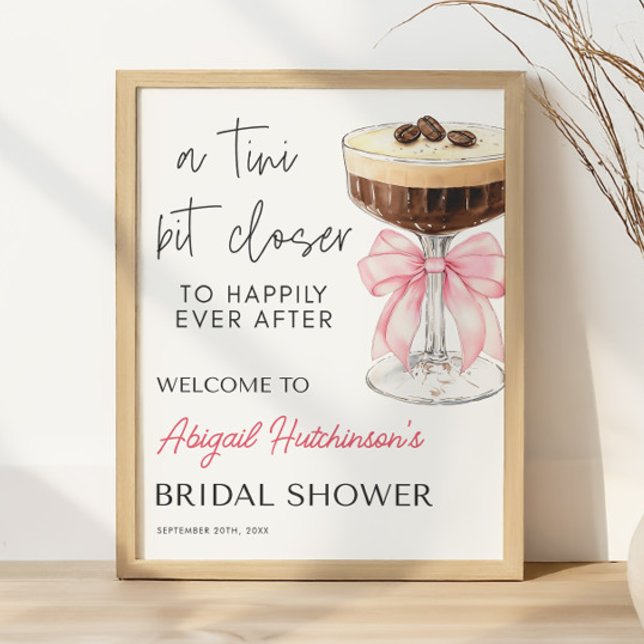 Poster Pink Bow Espresso Martini Chá de Noiva -  16x20  (Pink Bow Espresso Martini Bridal Shower - 16x20 Poster)