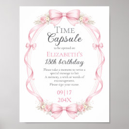 Poster Pink Bow Floral Time Capsule Sign 1st Birthday
