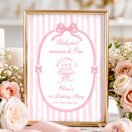 Poster Pink Bow Girl 1st Birthday Welcome