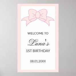 Poster Pink Bow Girl Kids 1st Birthday 