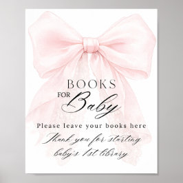 Poster Pink Bow Girl Modern Baby Shower Book Request