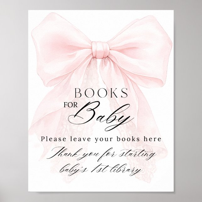 Poster Pink Bow Girl Modern Baby Shower Book Request (Frente)