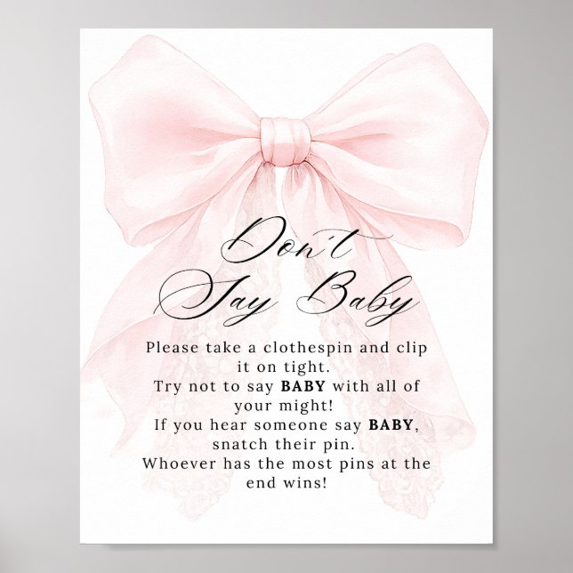 Poster Pink Bow Girl Modern Baby Shower Game (Frente)