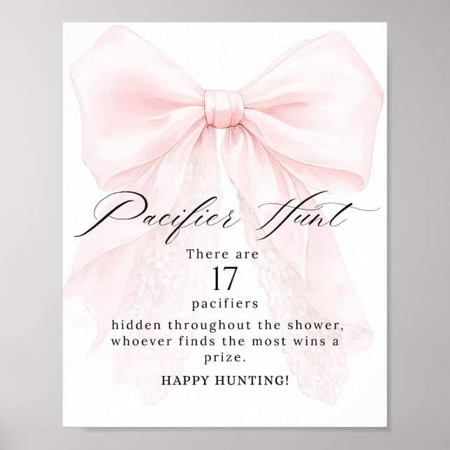 Poster Pink Bow Girl Modern Baby Shower Game (Frente)