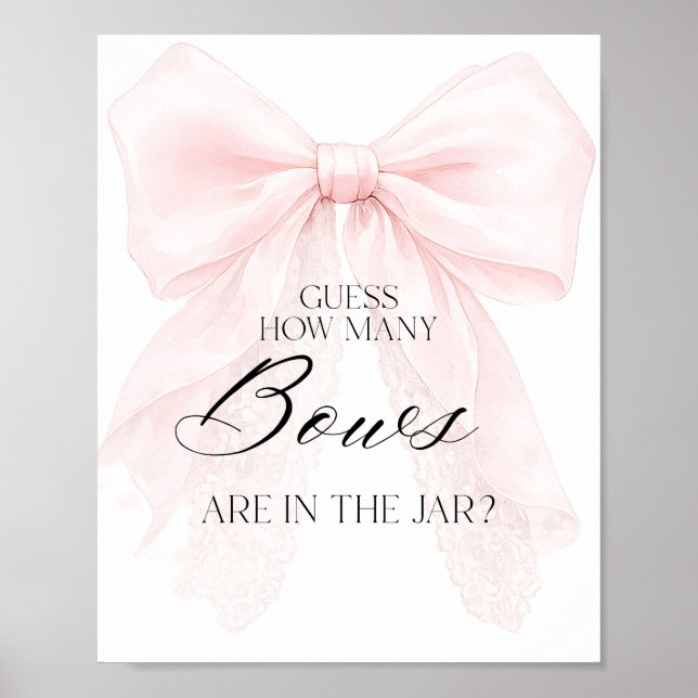 Poster Pink Bow Girl Modern Baby Shower Guess Game (Frente)