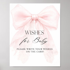 Poster Pink Bow Girl Modern Baby Shower Wishes