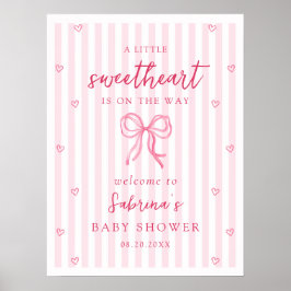Poster Pink Bow Little Sweetheart Baby Shower Welcome