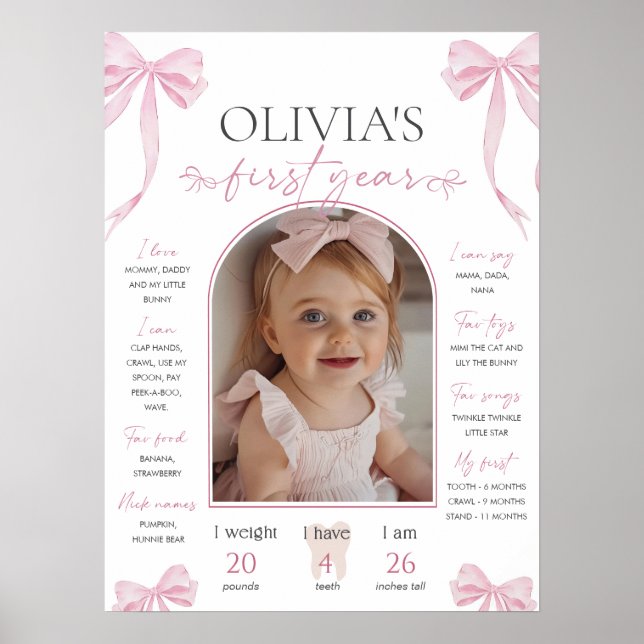 Poster Pink Bow milestone board template, Coquette Pink (Frente)