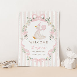 Poster Pink Bow One Silly Goose 1st Birthday Welcome