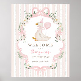 Poster Pink Bow One Silly Goose 1st Birthday Welcome