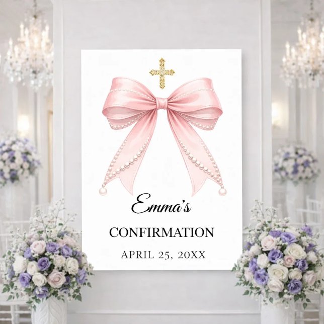 Poster Pink bow pearls Confirmation welcome (Criador carregado)