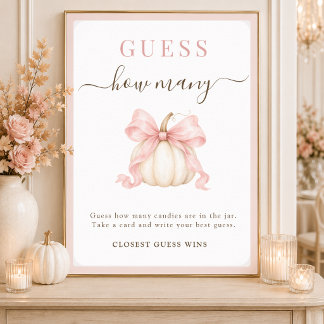 Poster Pink Bow Pumpkin Baby Shower Guess How Many Sign