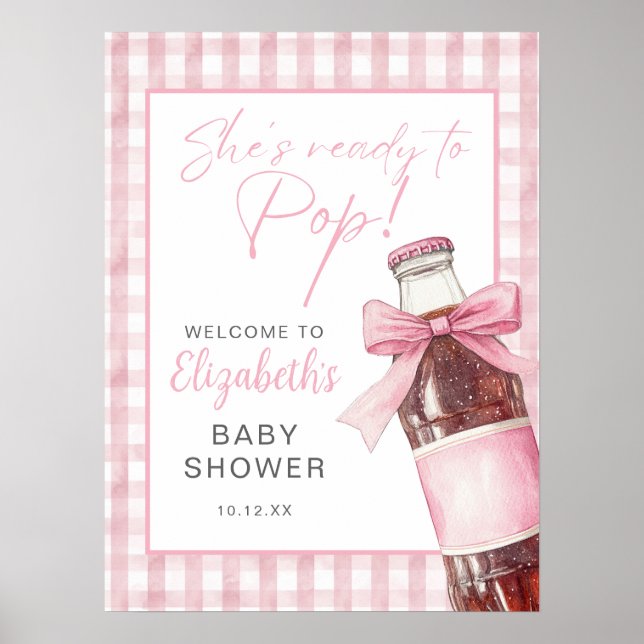 Poster Pink Bow Soda Bottle Baby Shower Welcome Sign (Frente)