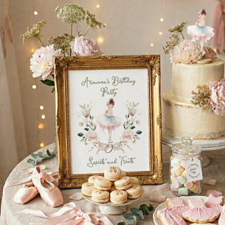 Poster Pink Bow Watercolor Ballerina Birthday Sweet Treat