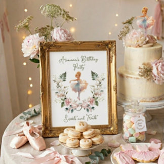 Poster Pink Bow Watercolor Ballerina Birthday Sweet Treat