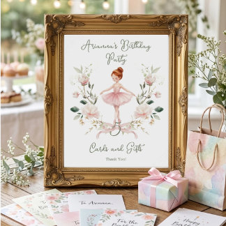 Poster Pink Bow Watercolor Ballerina Birthday Table Top