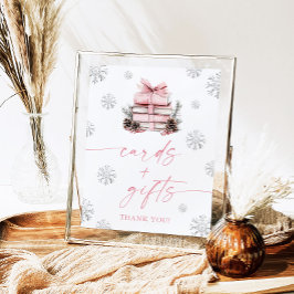 Poster Pink Bow Winter Books Baby Shower Cards & Gifts