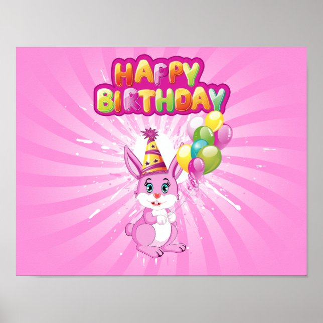 Poster Pink Bunny Birthday Cartoon (Frente)