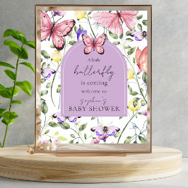 Poster Pink Butterfly Lavender Arch Welcome Baby Shower
