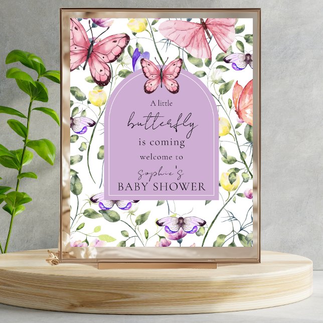 Poster Pink Butterfly Lavender Arch Welcome Baby Shower (Criador carregado)