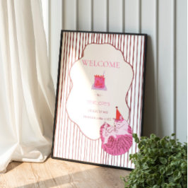 Poster Pink Cake One Silly Cat 1st Birthday Welcome