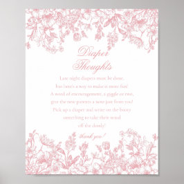 Poster Pink Chinoiserie Flora Diaper Thoughts Baby Shower