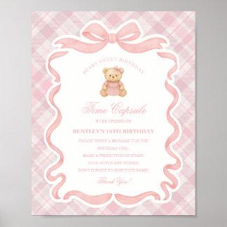 Poster Pink Coquette Bow Bear Birthday Time Capsule