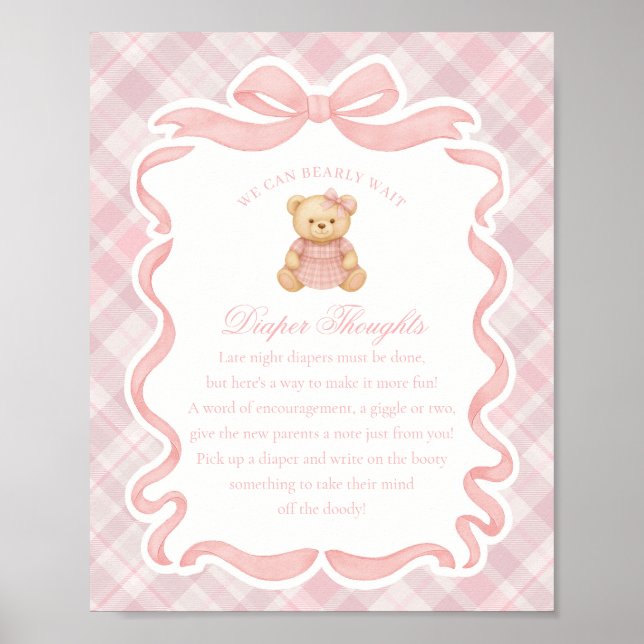 Poster Pink Coquette Bow Bear Plaid Diaper Thoughts (Frente)