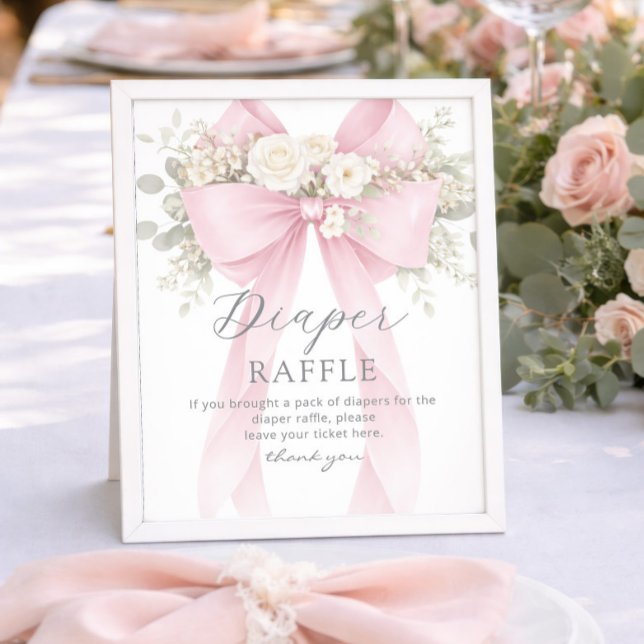 Poster Pink Coquette Bow Diaper raffle Baby shower (Criador carregado)