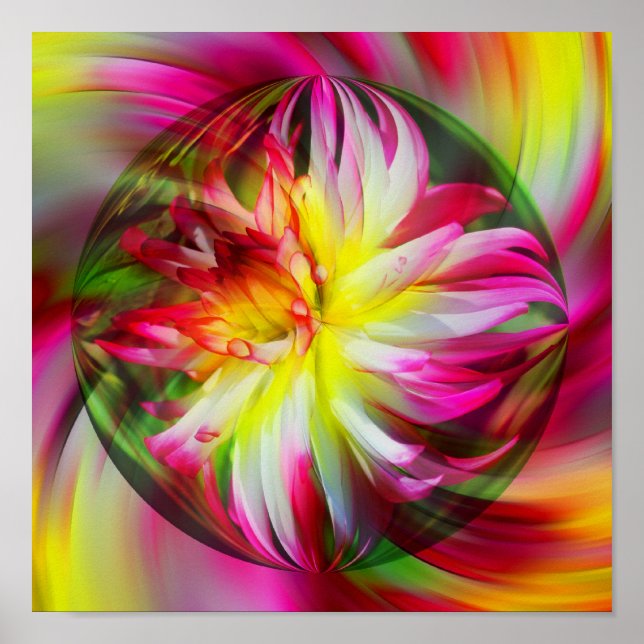 Póster Pink Dahlia Flower Energies Abstrato Art (Frente)