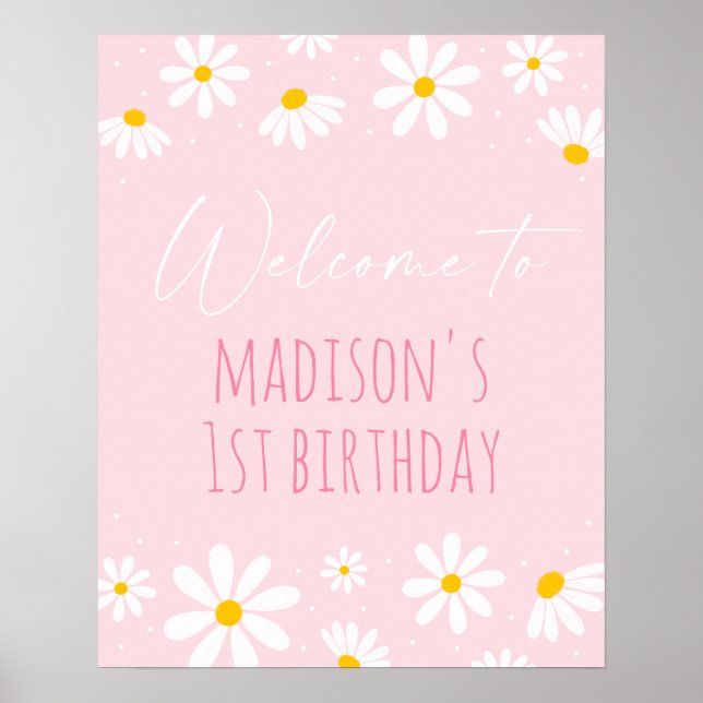 Poster Pink Daisy Birthday Bem-vindo (Frente)