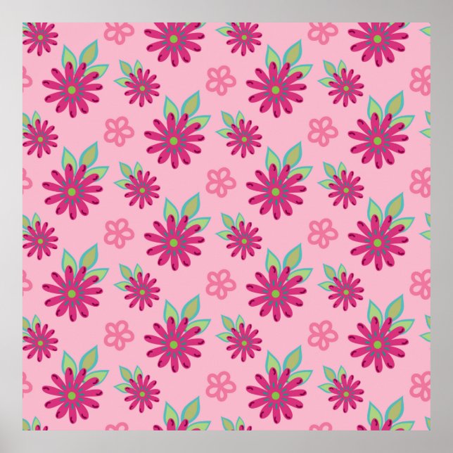 Poster Pink Daisy Floreal sem costura, beleza, blo (Frente)