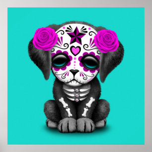 Póster Pink Day of the Dead Puppy Dog